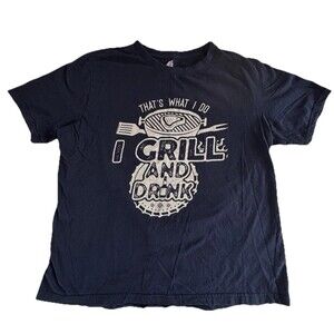 Men’s Funny Grill T-Shirt BBQ I Grill and Drink Graphic Tee Blue XL